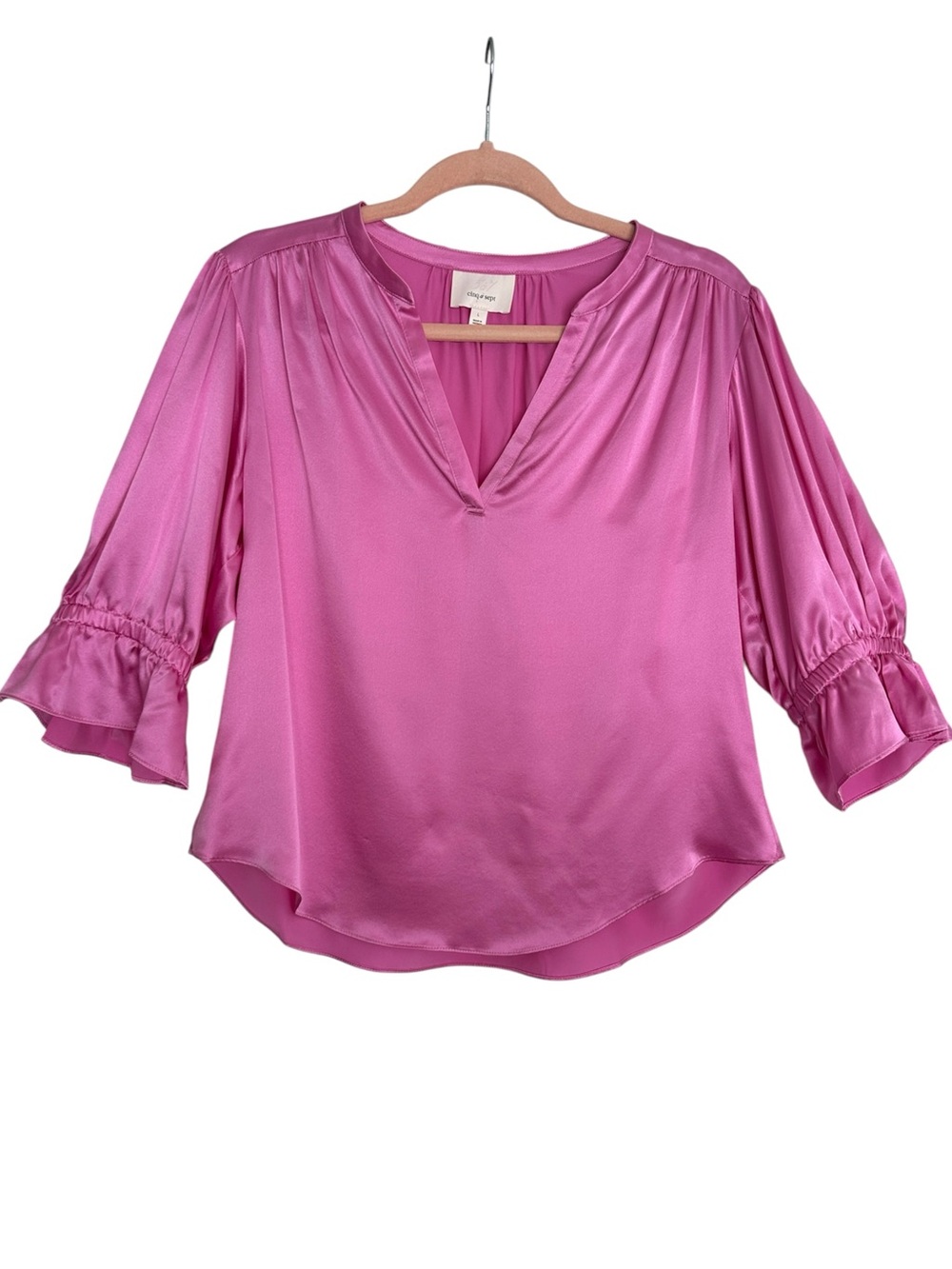 Cinq à Sept Pink 100% Silk Ruffle Sleeve Blouse Top Large Feminine Cocktail Hour